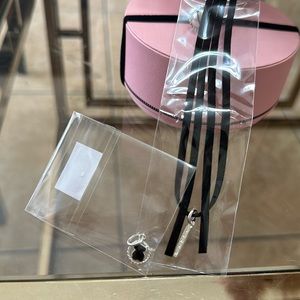 TOUS Silver Suede and Onyx Necklace